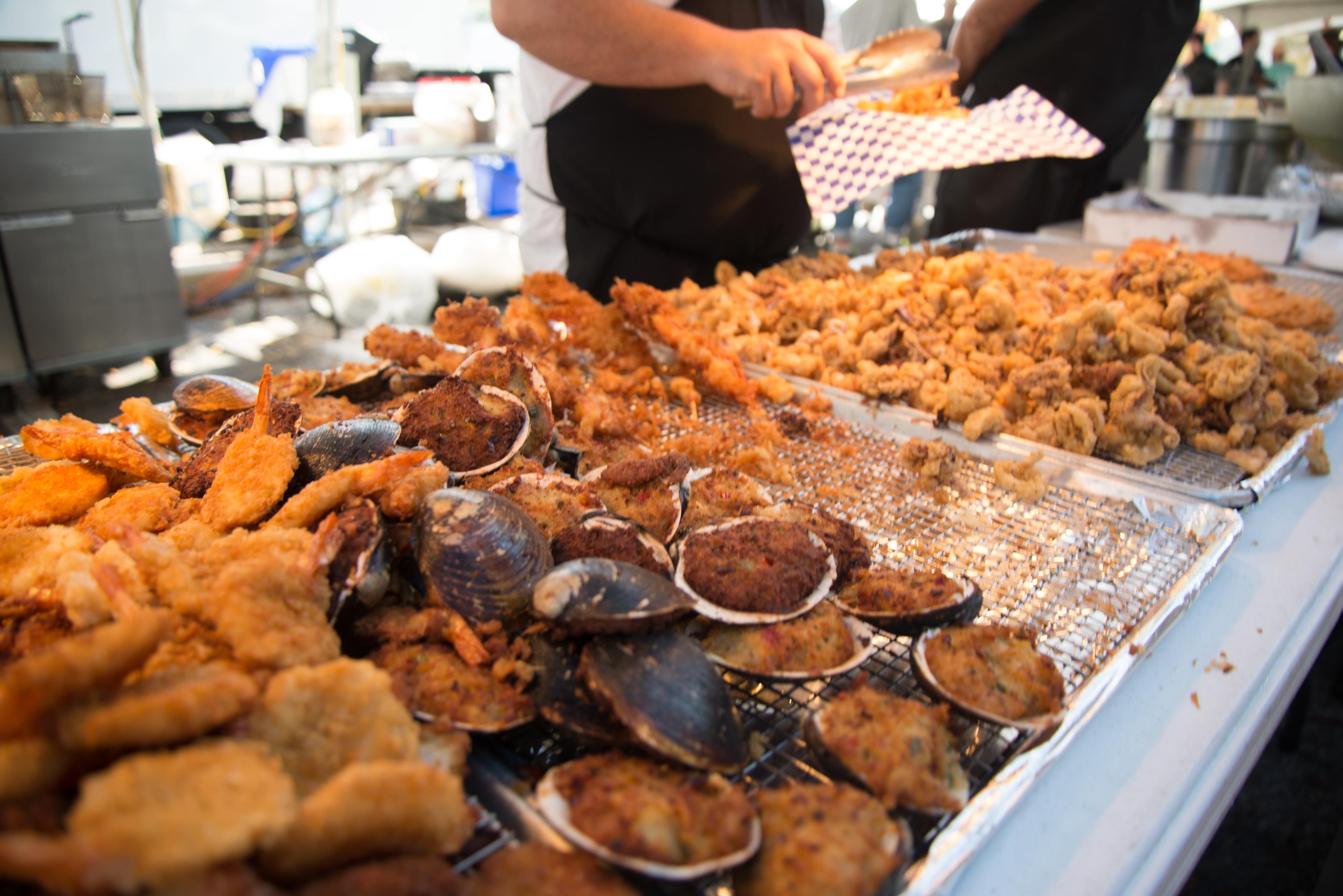 seafood in a buffett line