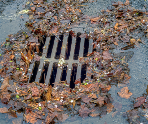 storm drain with material in it