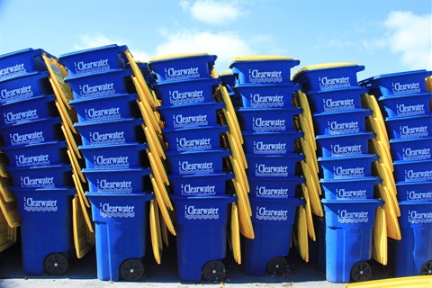 Clearwater Blue Recycling Bins stacked in a row