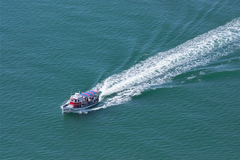 Birds Eye view of boat from pier 60 waters