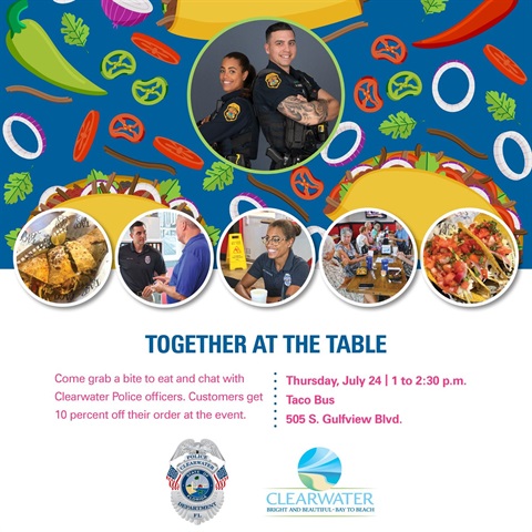 graphic poster for taco bus together at the table event