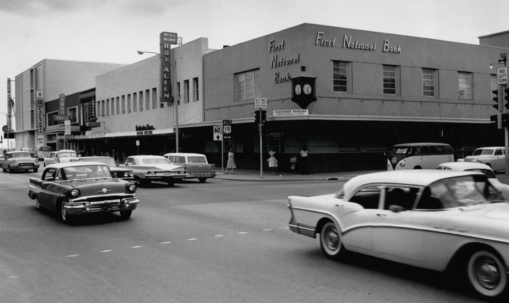 Street view of the Peoples bank circa nineteen sixty.