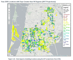locations with days greater than 90 degrees chart