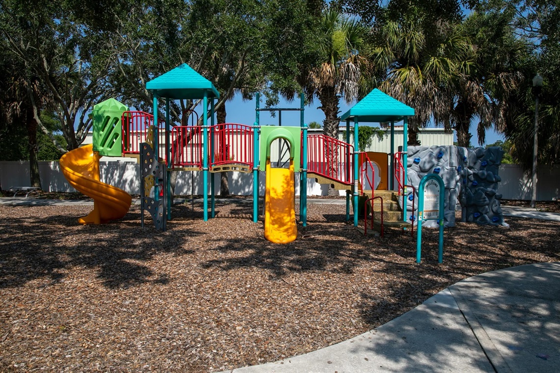 a park with a colorful playground