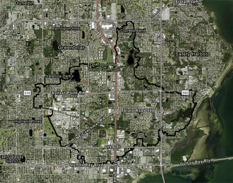 Map of Alligator Creek in Clearwater Florida.
